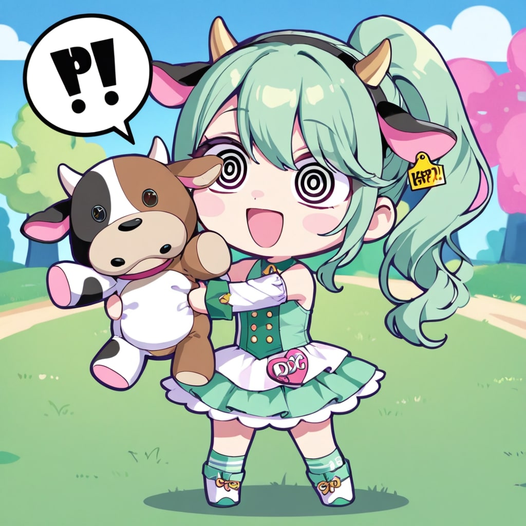 牛と緑髪ちゃん