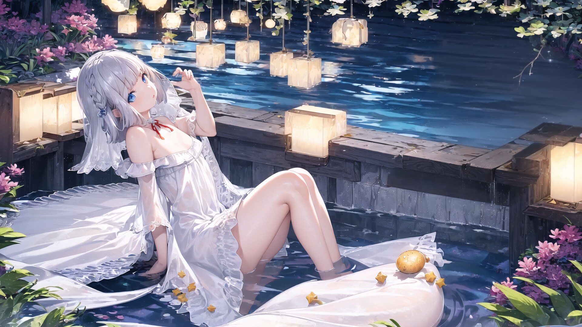 夜の水辺で