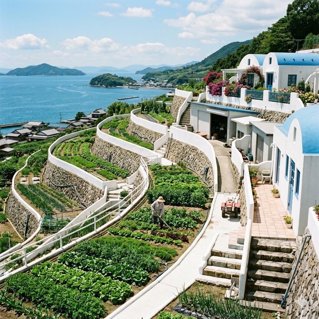 サントリーニ島風の段々畑