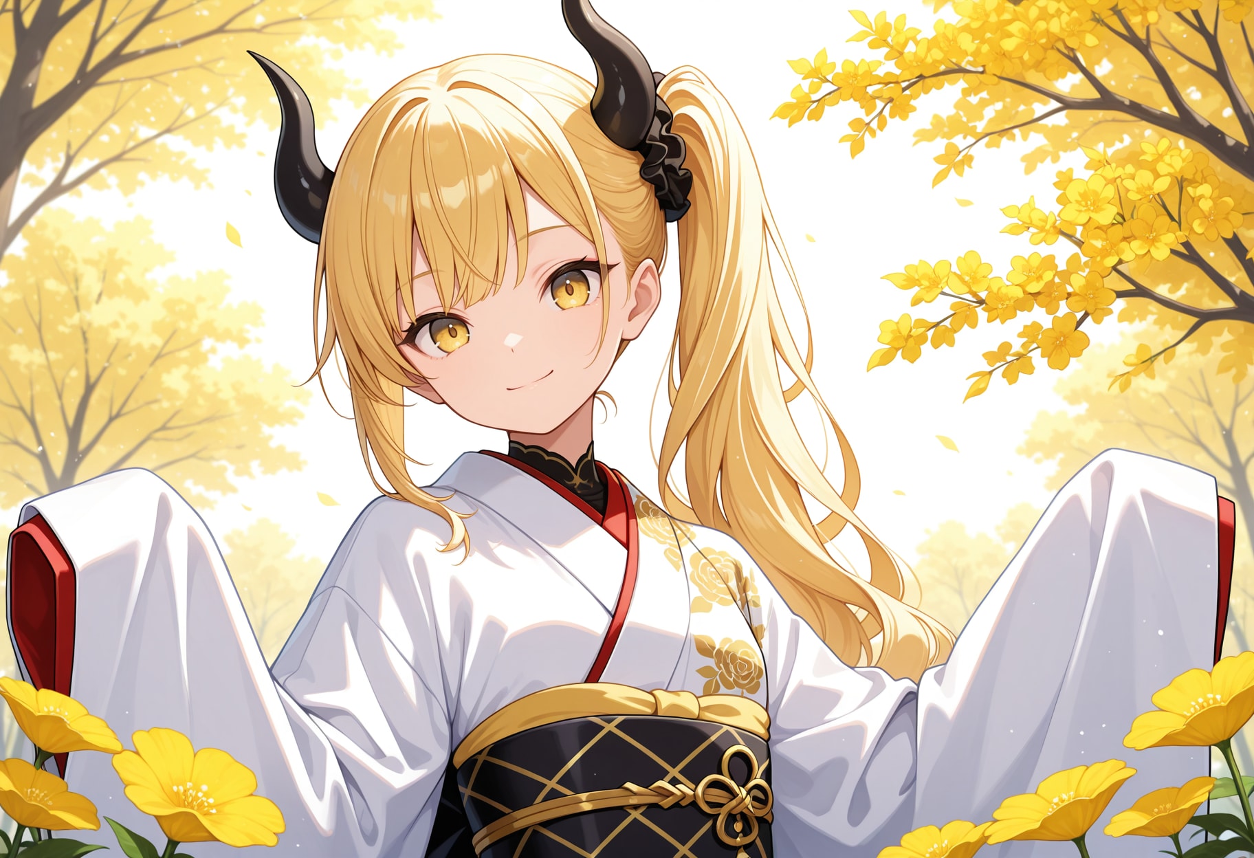 金色風景と着物女鬼高生さん | の人気AIイラスト・グラビア