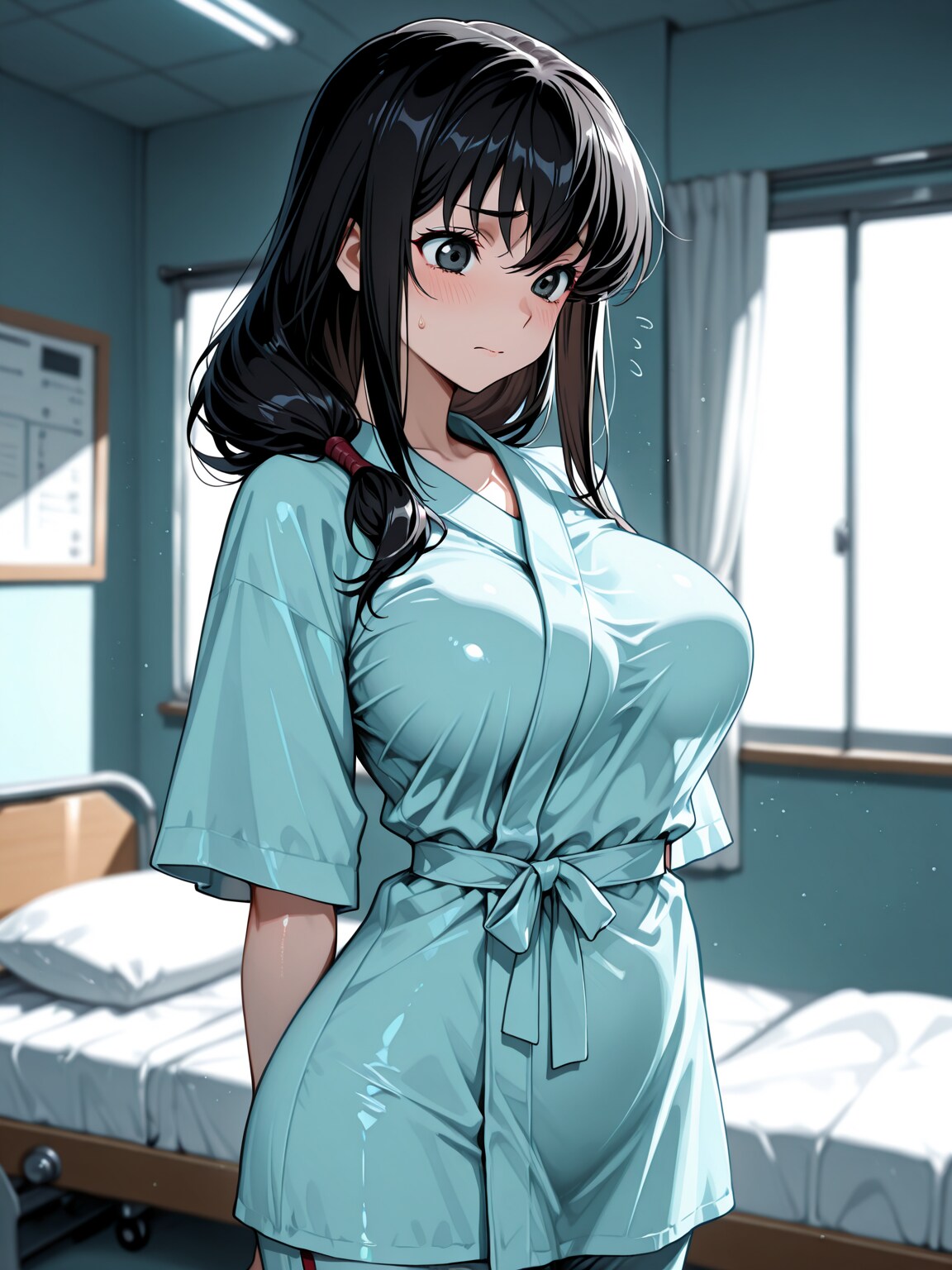 人間ドックの検査を緊張した面持ちで待つ美月