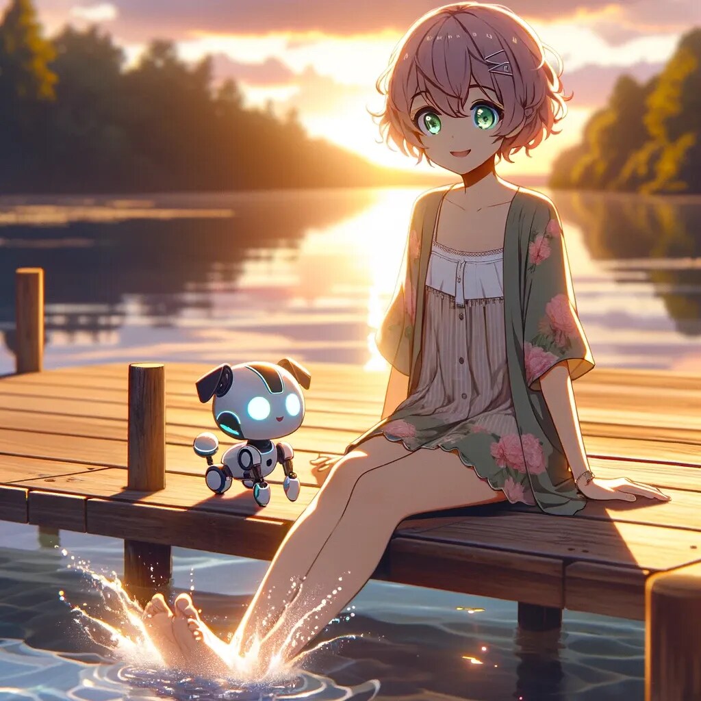 夕暮れの湖畔