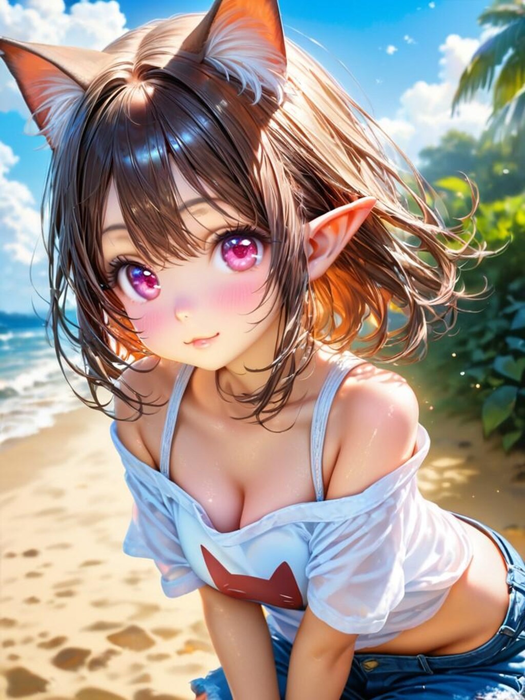 猫プリント服とケモ耳エルフさん（12枚）