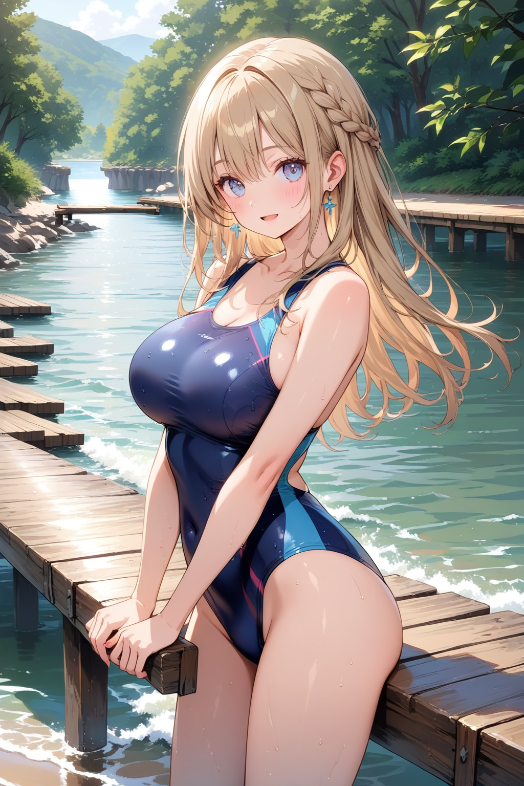 川で水泳
