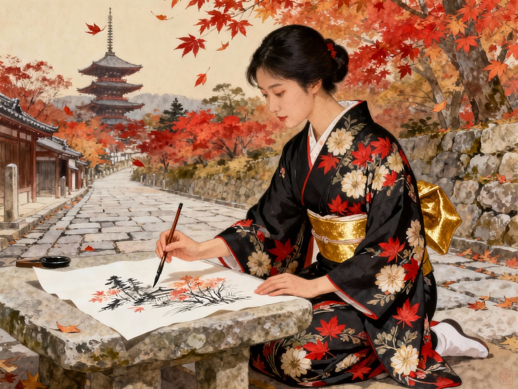 秋の京都でお絵描き。