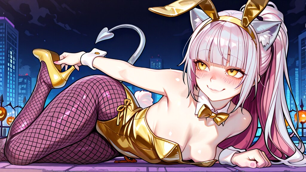 バニー衣装と笑顔の練習