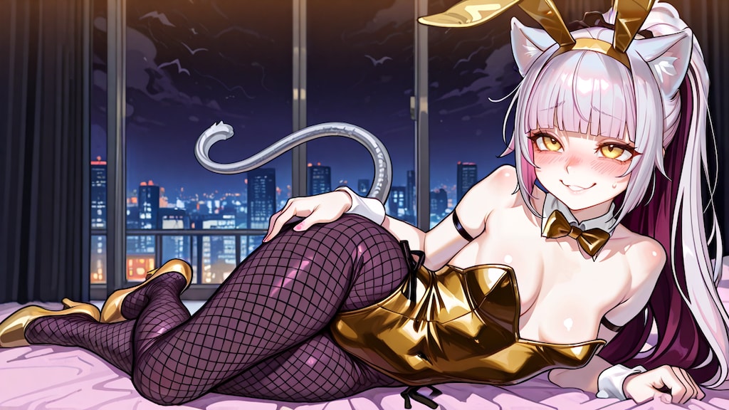 バニー衣装と笑顔の練習