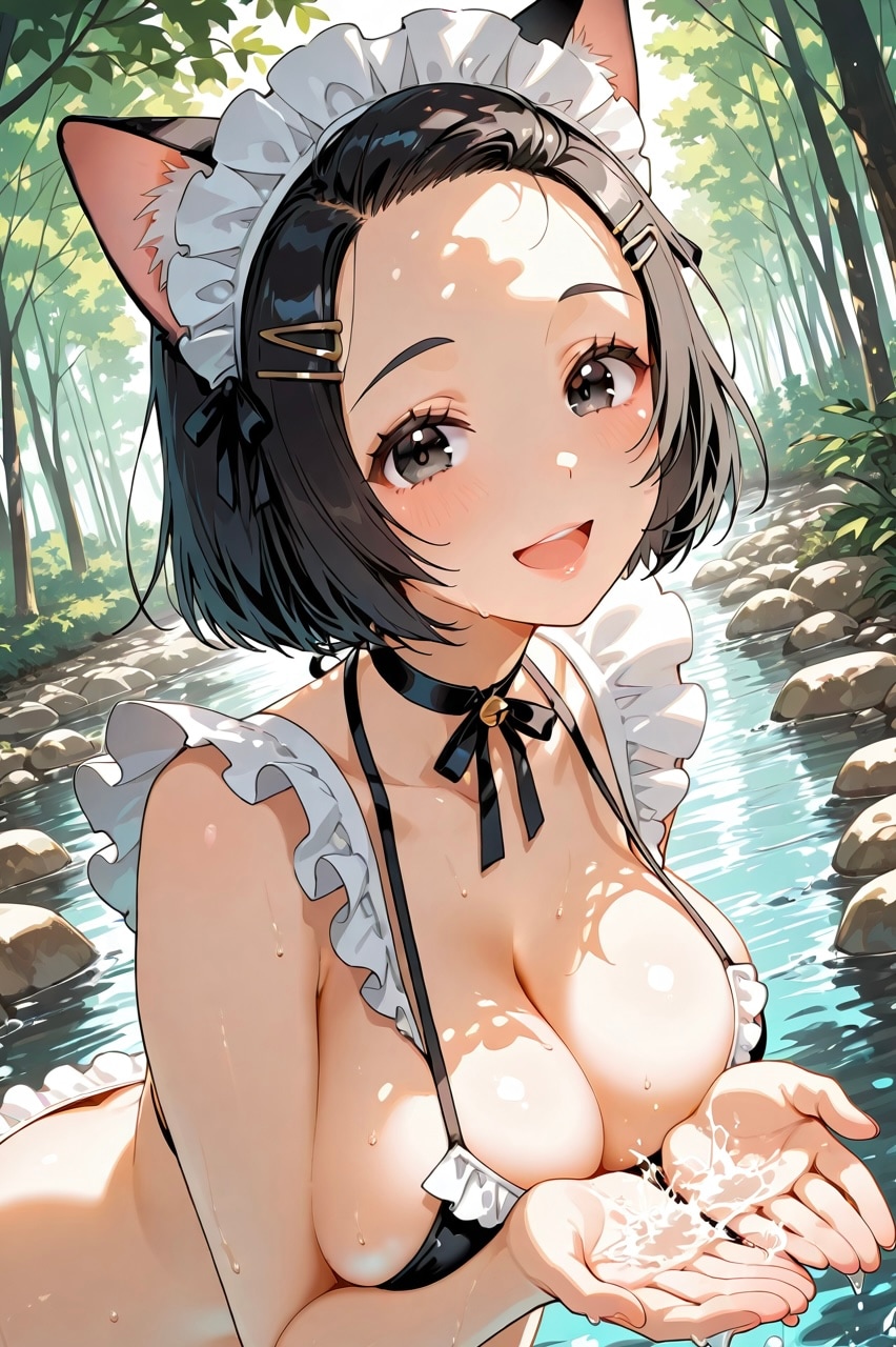 メイドさんの川遊び💕