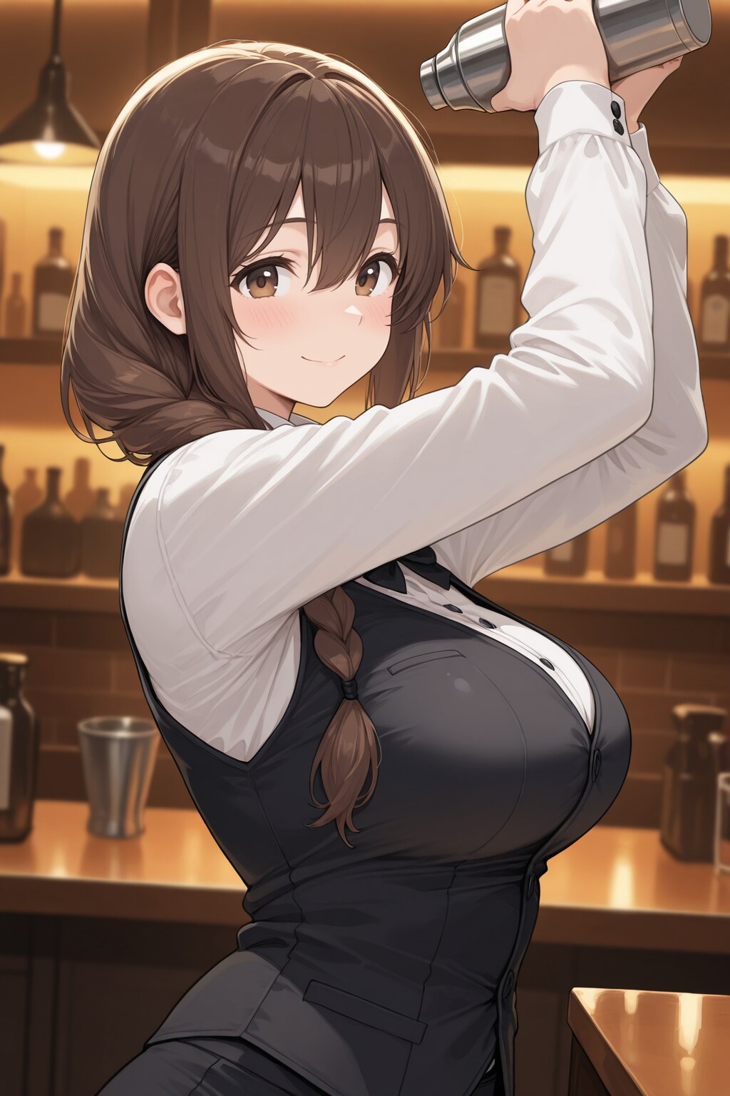 三つ編みのバーメイドさん