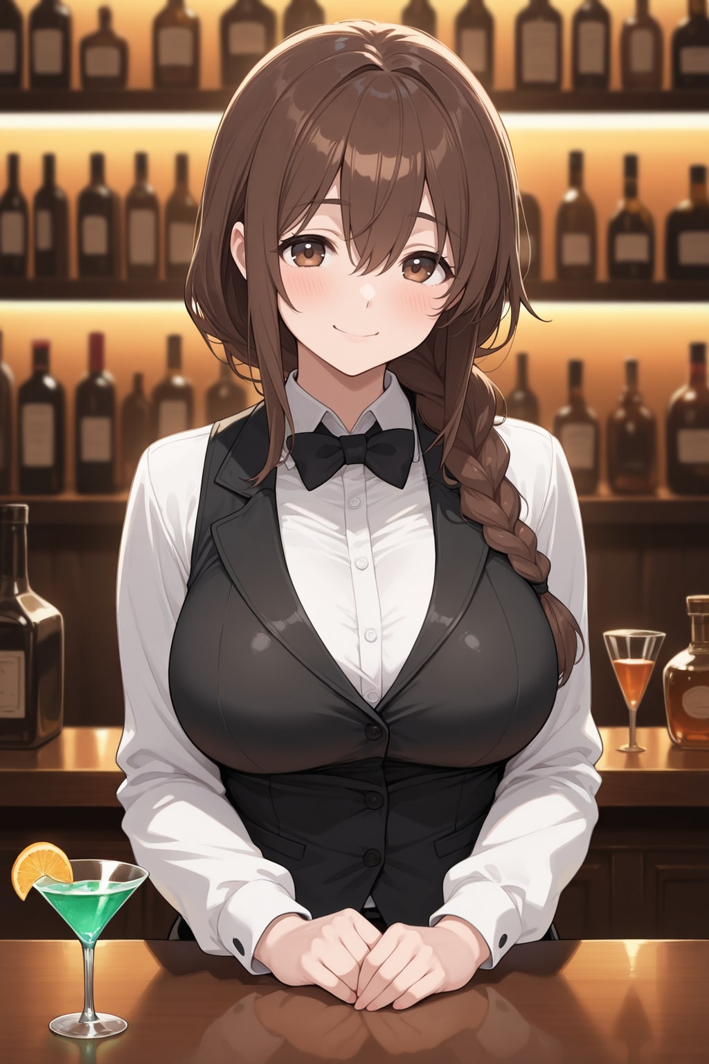 三つ編みのバーメイドさん