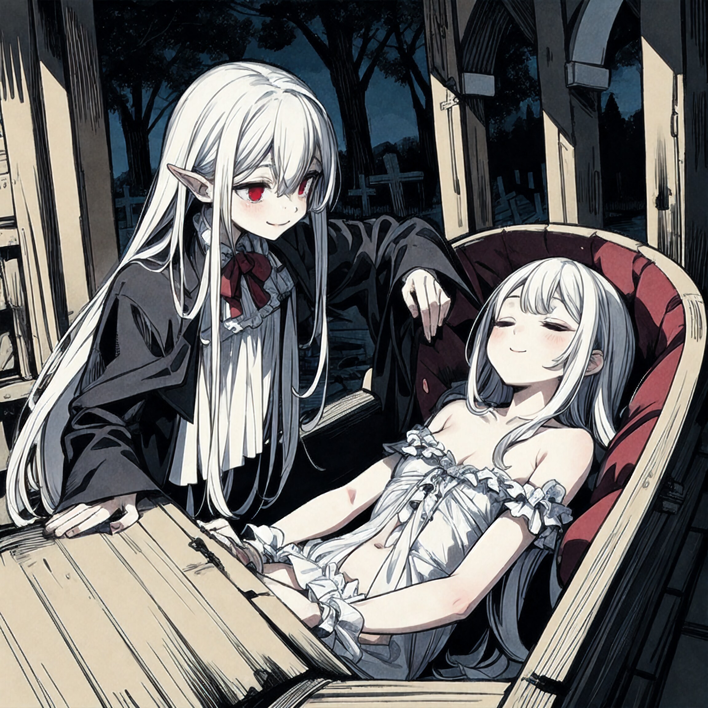 「夜だぞ、起きろ～」「う～、もう十分だけ・・・」