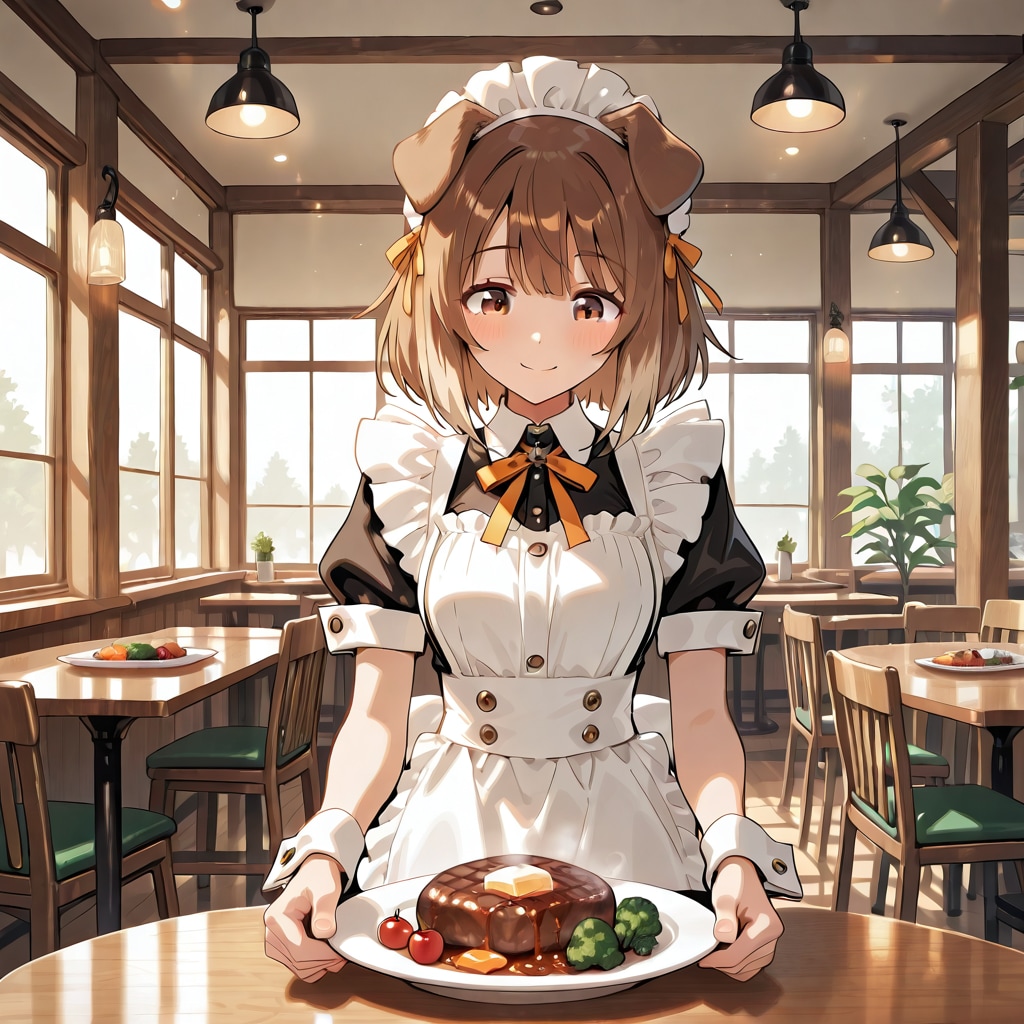 ハンバーグを運ぶ犬耳さん