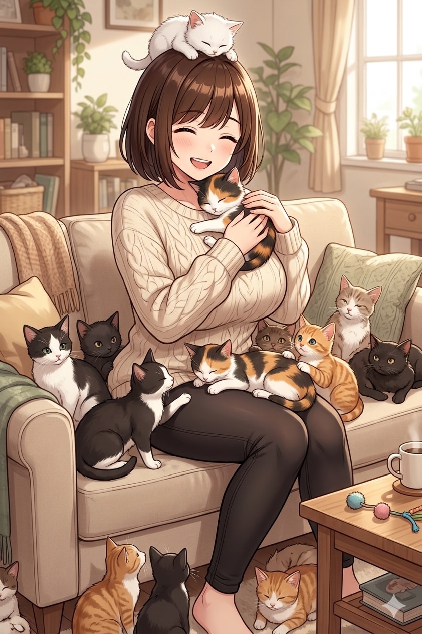 猫まみれのアキちゃん | の人気AIイラスト・グラビア