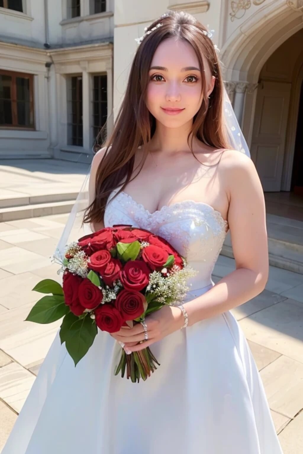 黒髪ロングでウェディングドレスの美女１５２