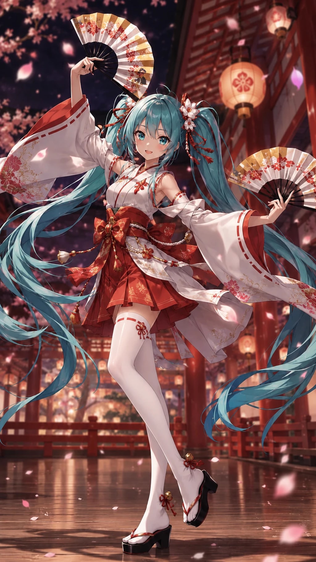 舞い踊る初音ミク（白ニーソver＆白足袋ver）