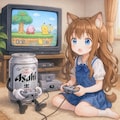 NINTENDO 64で遊ぶ小さな女の子 3枚目