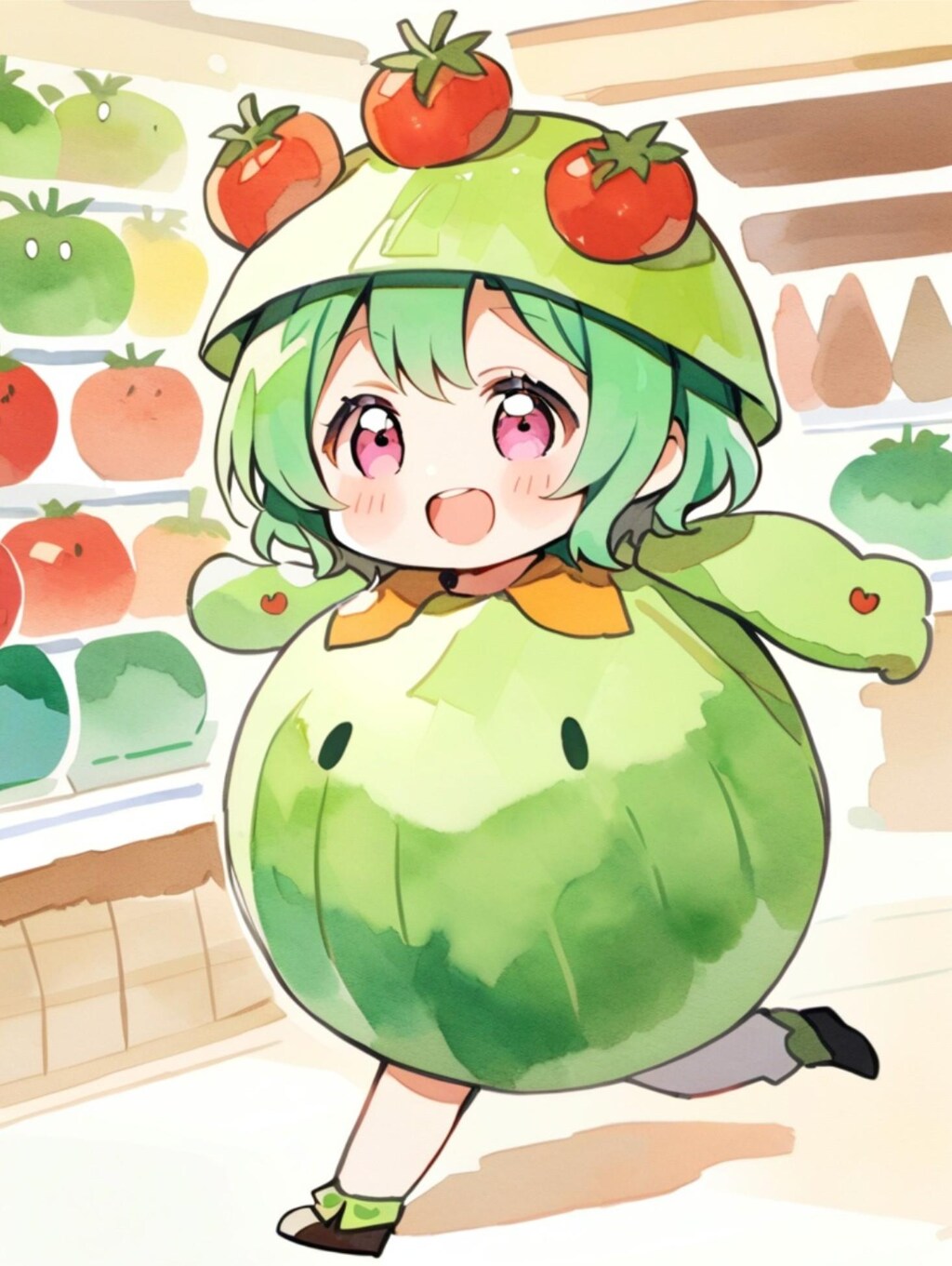 八百屋のマスコットの緑髪ちゃん