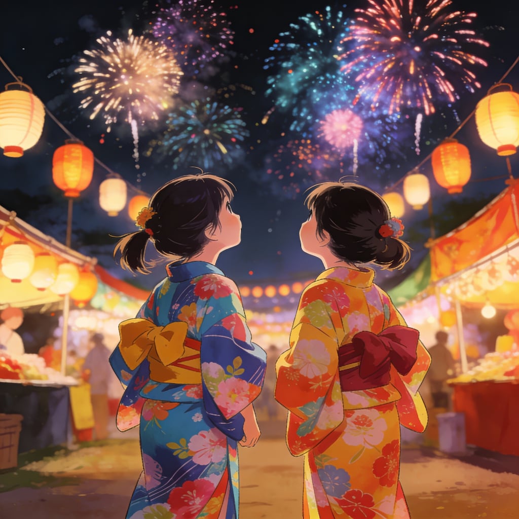 見上げれば　夜空彩る　夏の花