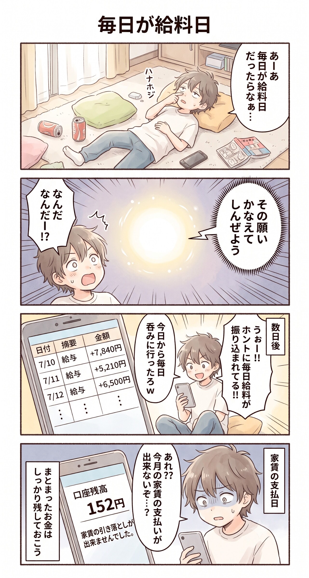 #124 ゆる日常4コマ「毎日が給料日」 | の人気AIイラスト・グラビア