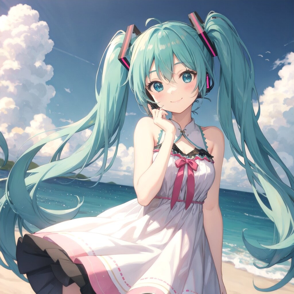 初音ミク、可愛い笑顔、可愛いポーズ、可愛いドレス | の人気AIイラスト・グラビア