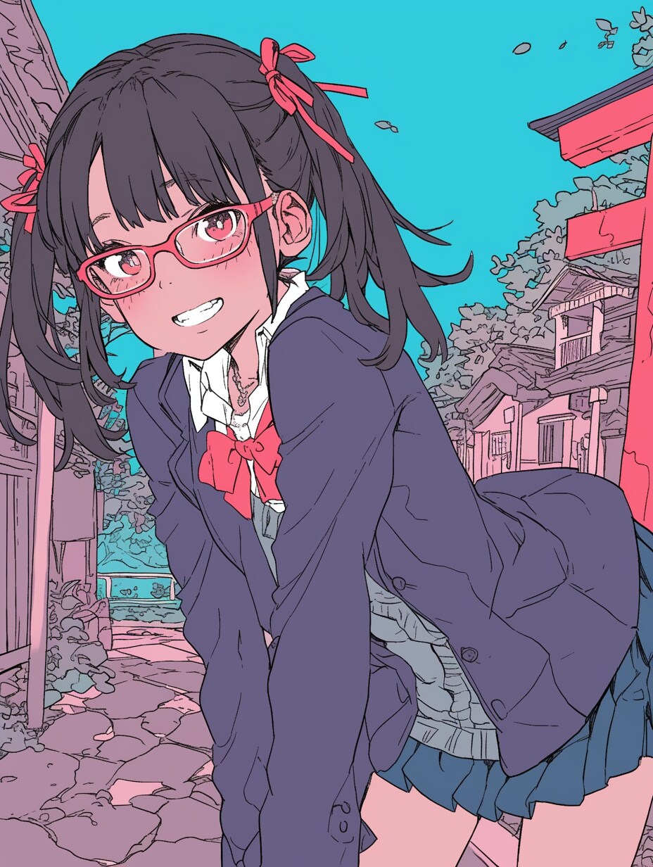 眼鏡黒髪ツインテールちゃん | の人気AIイラスト・グラビア