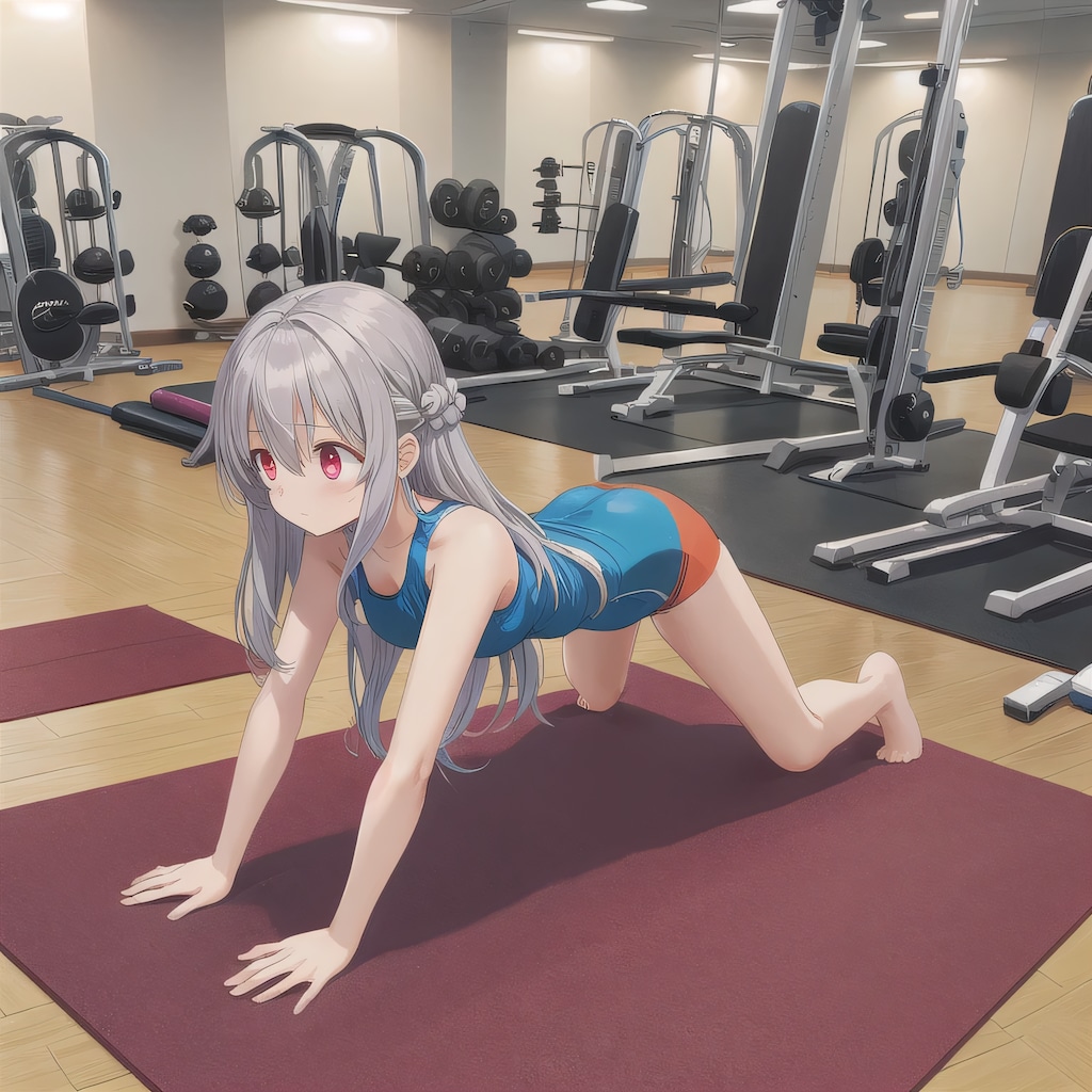 灰髪ロングで筋トレの少女５