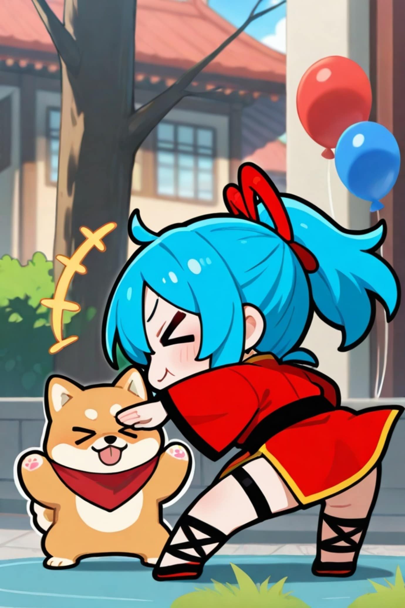 青髪ちゃんと柴犬
