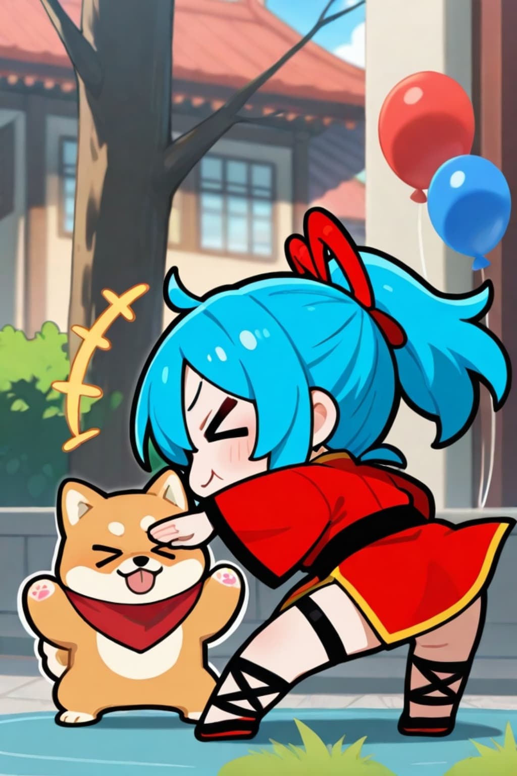 青髪ちゃんと柴犬
