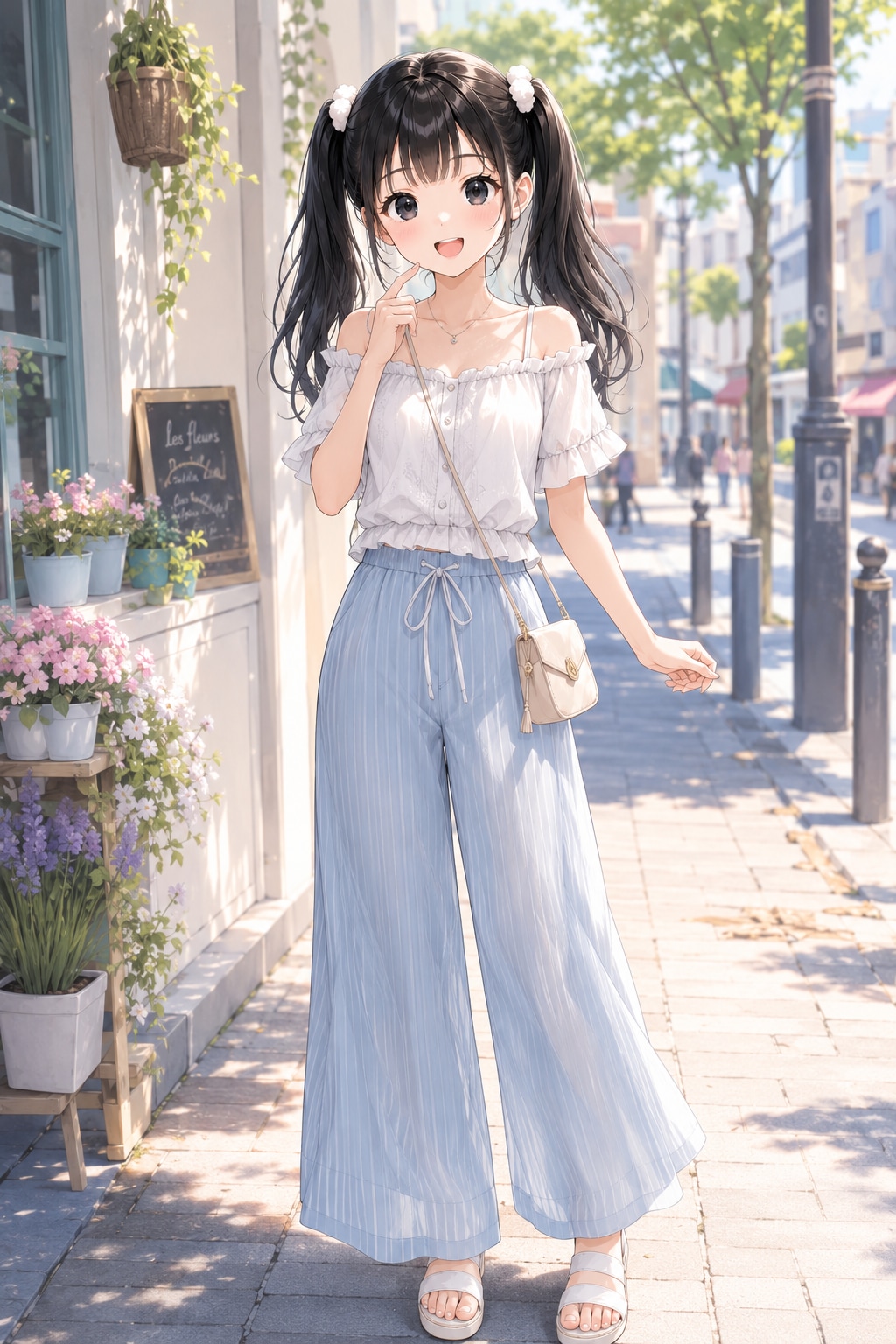 ワイドパンツでゆったりと♪