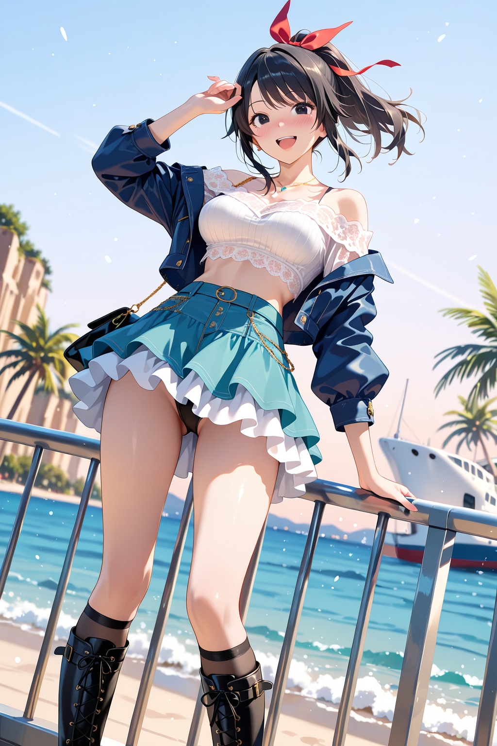 爽やかチラリ♡　港でバカンス中のお姉さん