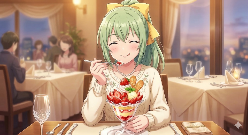 苺パフェを食べている 喜緑さん