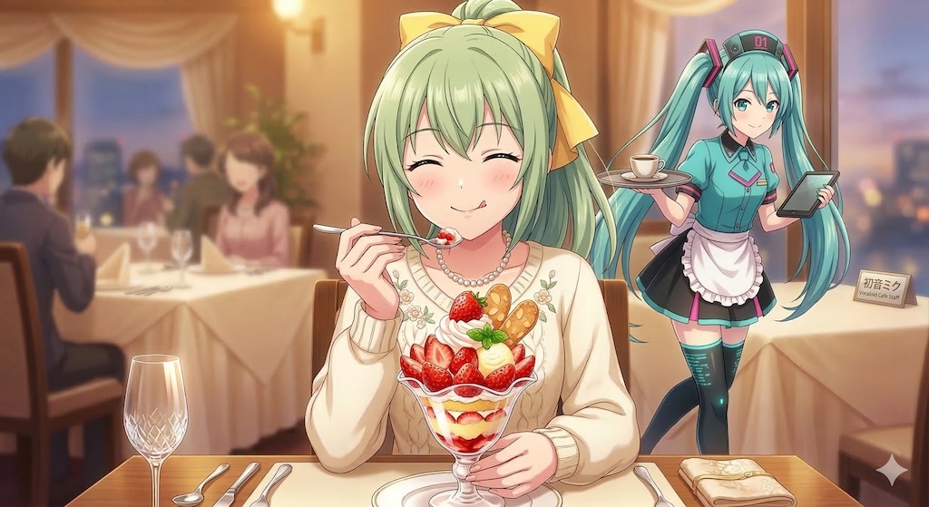 苺パフェを食べている 喜緑さん