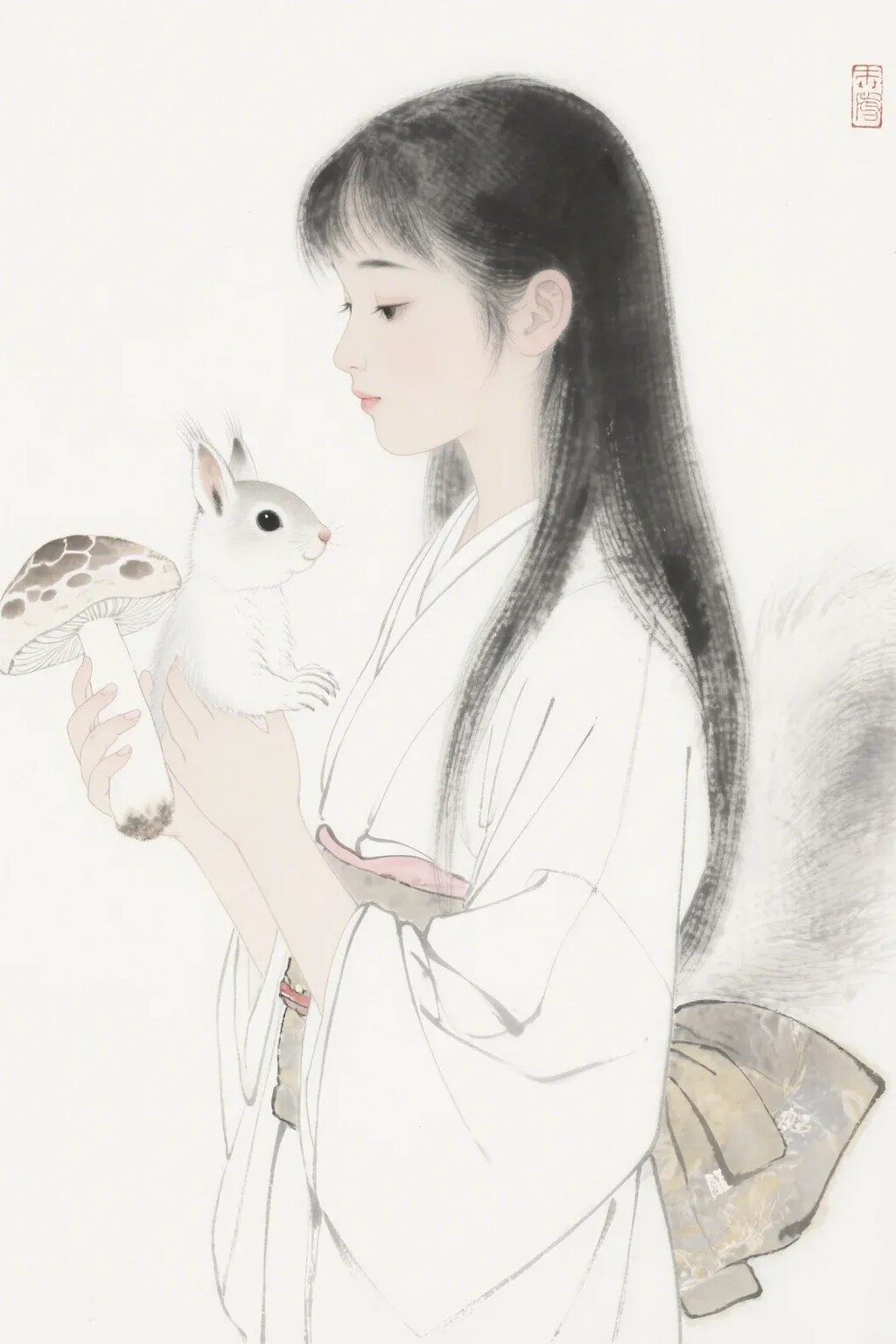 水墨画風イラストにしたら幽霊画みたいになったリスの御神体