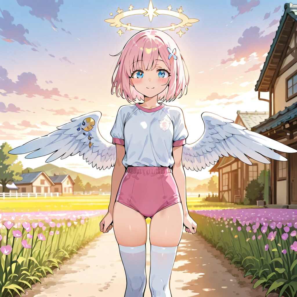 田舎道ピンクブルマ天使さん