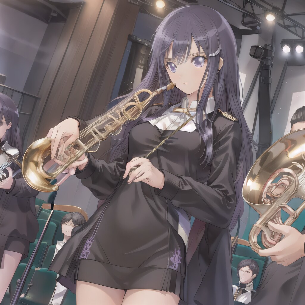 黒髪ロングでブラスバンドの少女