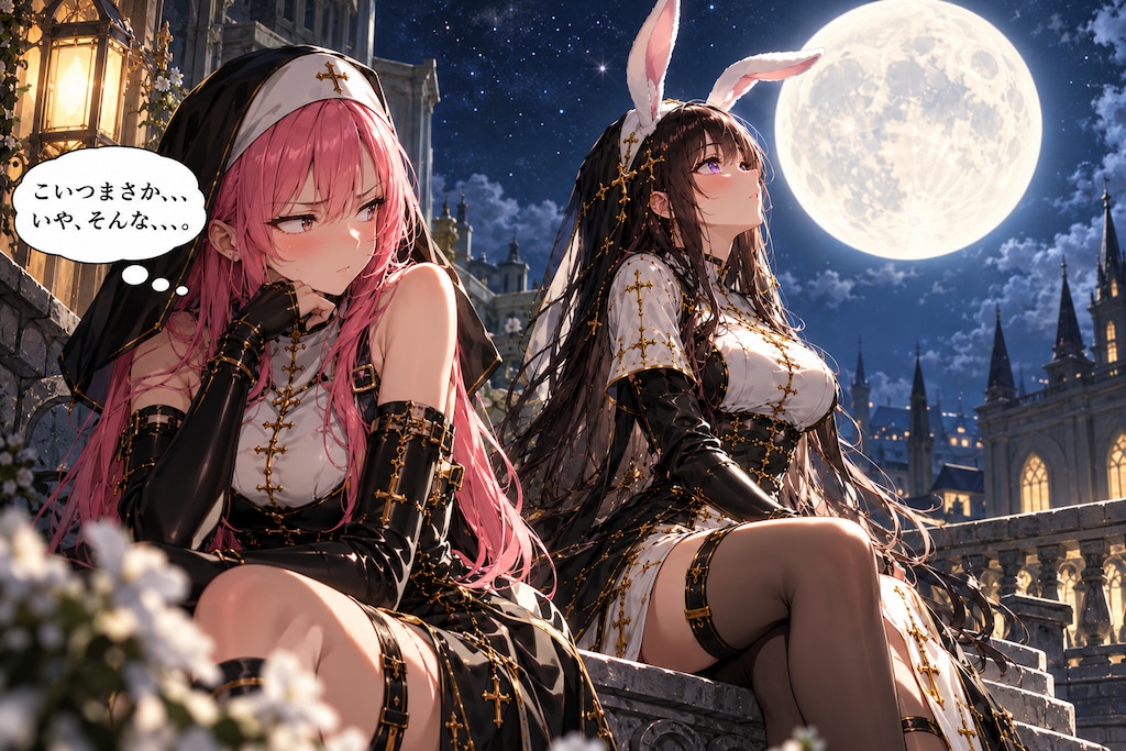 月夜の大聖堂、二人の聖女