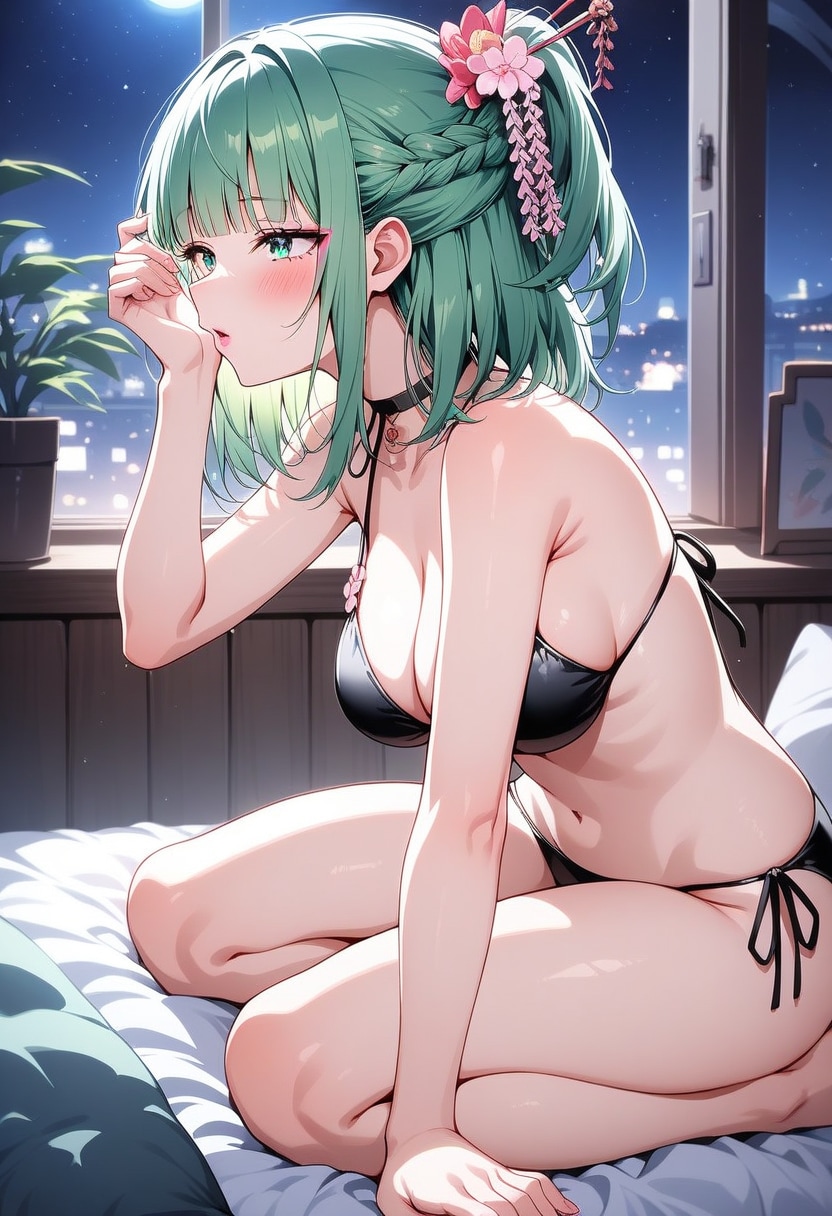 寝室の黒ビキニ娘