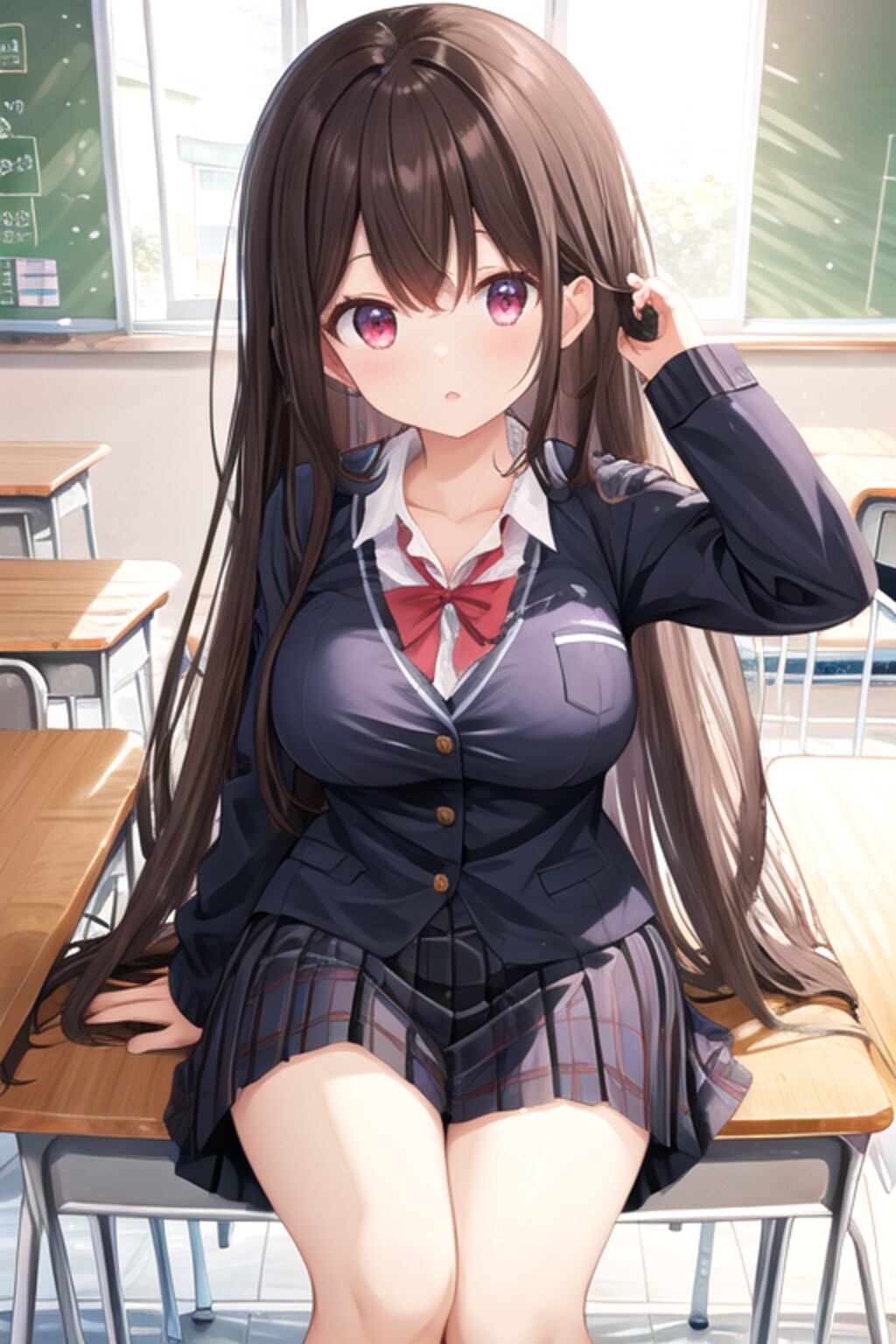 机に座る女の子２