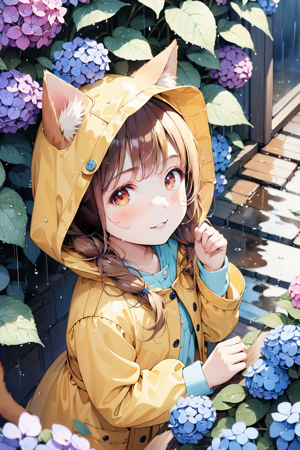 紫陽花と猫耳フード