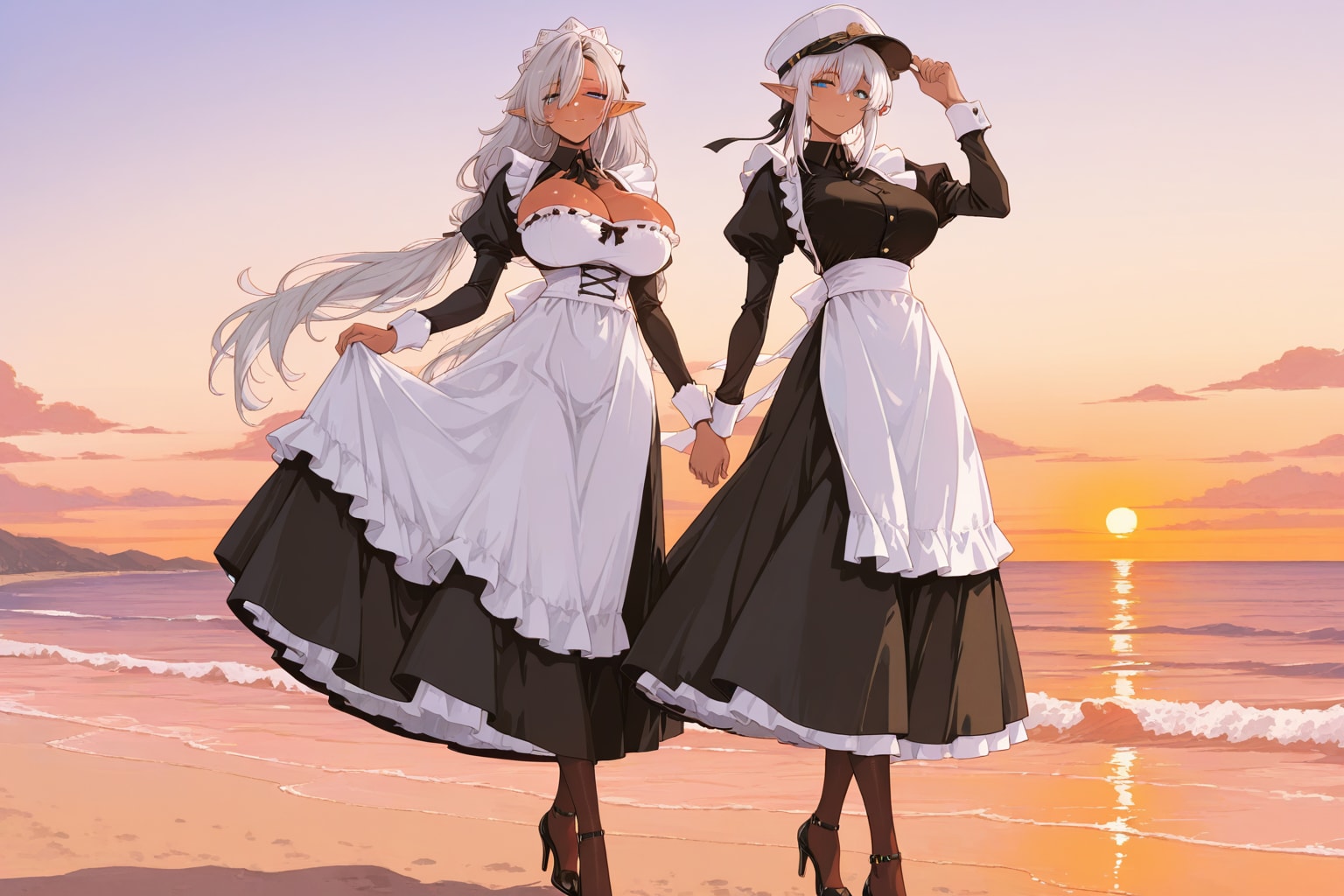 エルフ二人の夕暮れ