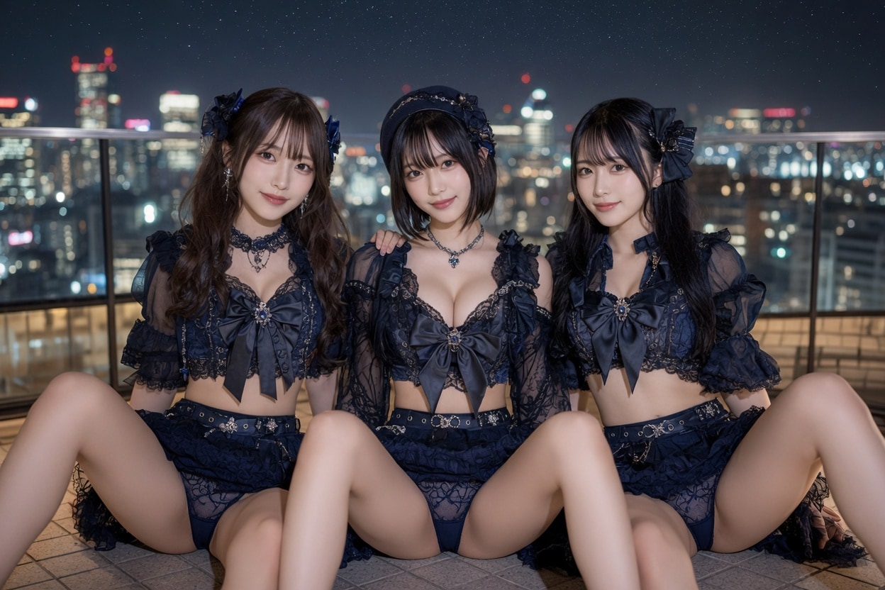 夜空の下で可愛いアイドルがパンチラ💕