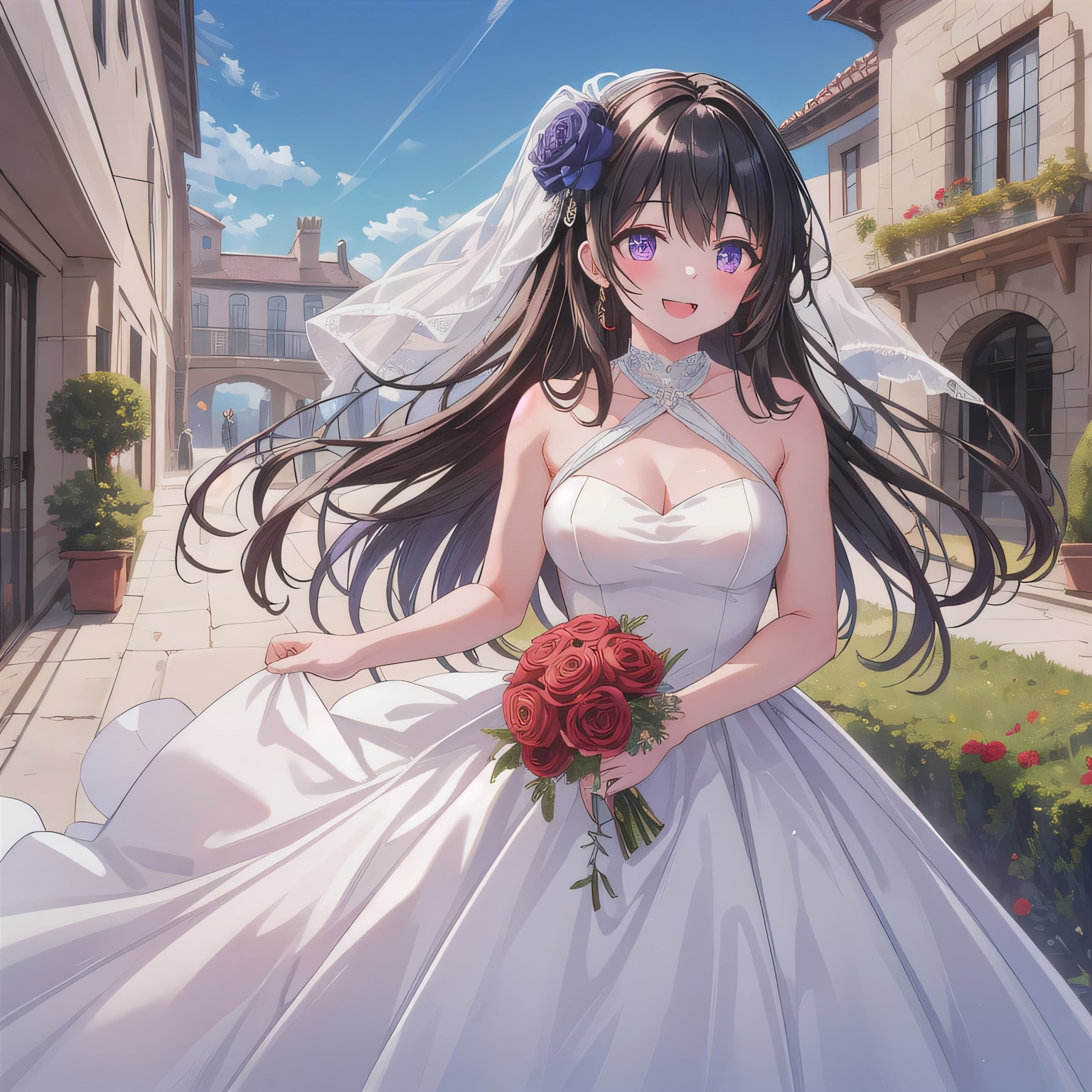 黒髪ロングでウェディングドレスの少女４５ | の人気AIイラスト・グラビア