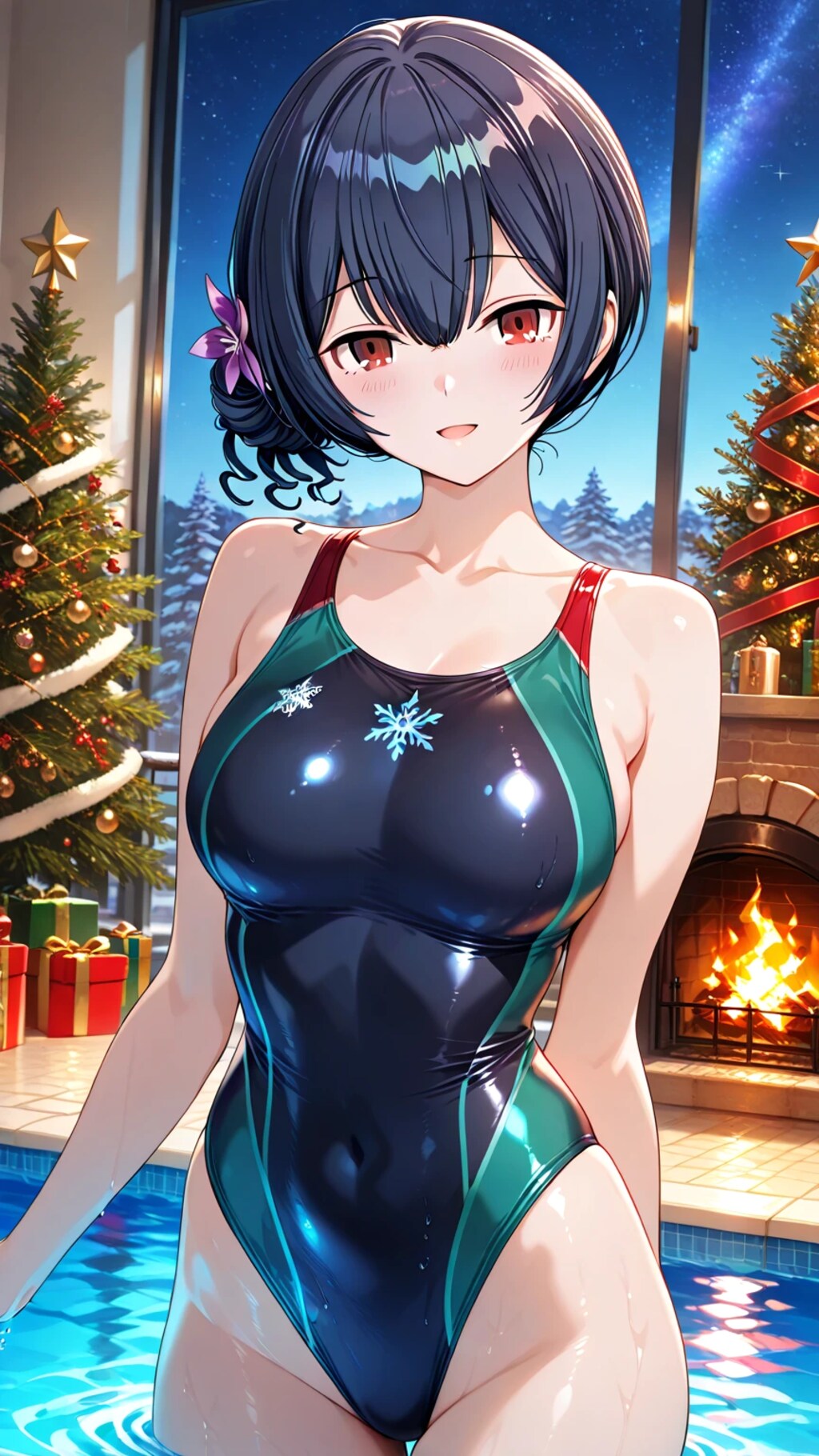 室内プールで