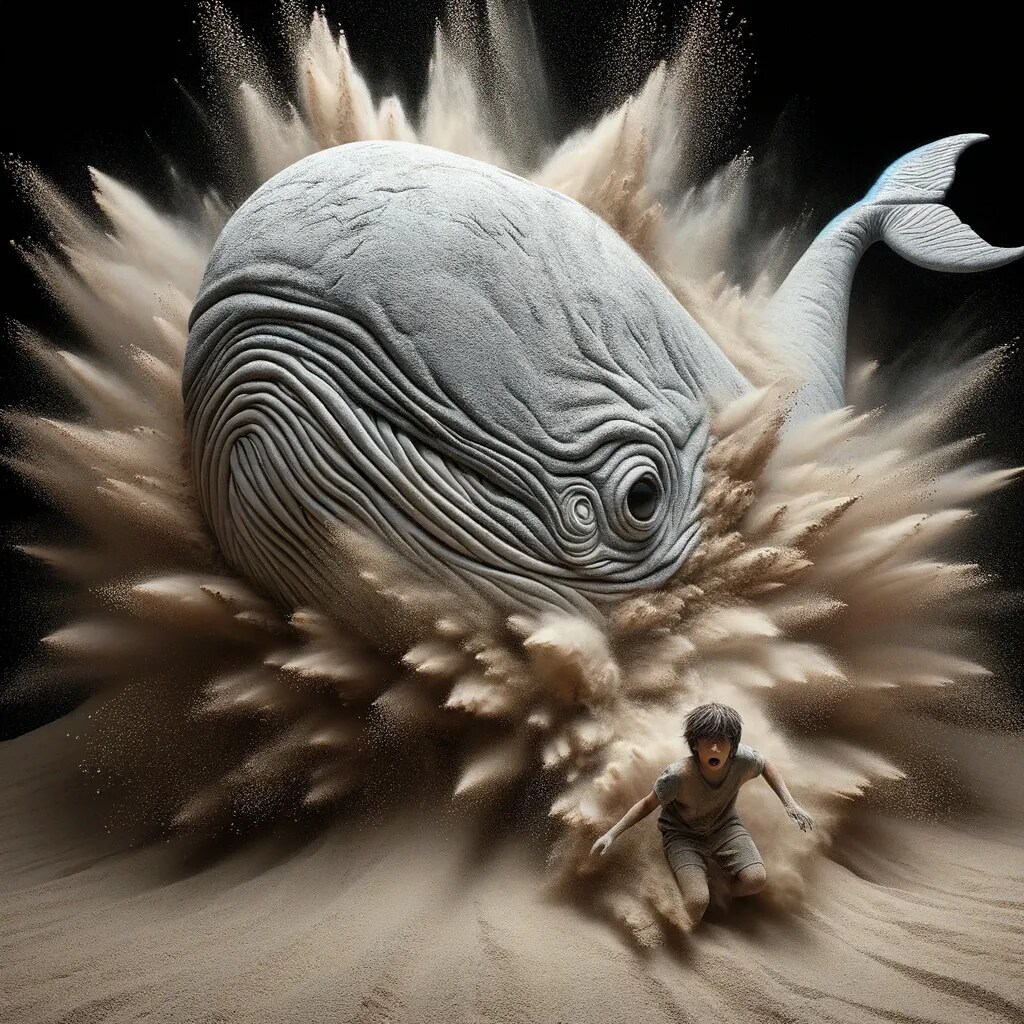 月の砂漠を泳ぐ鯨出現