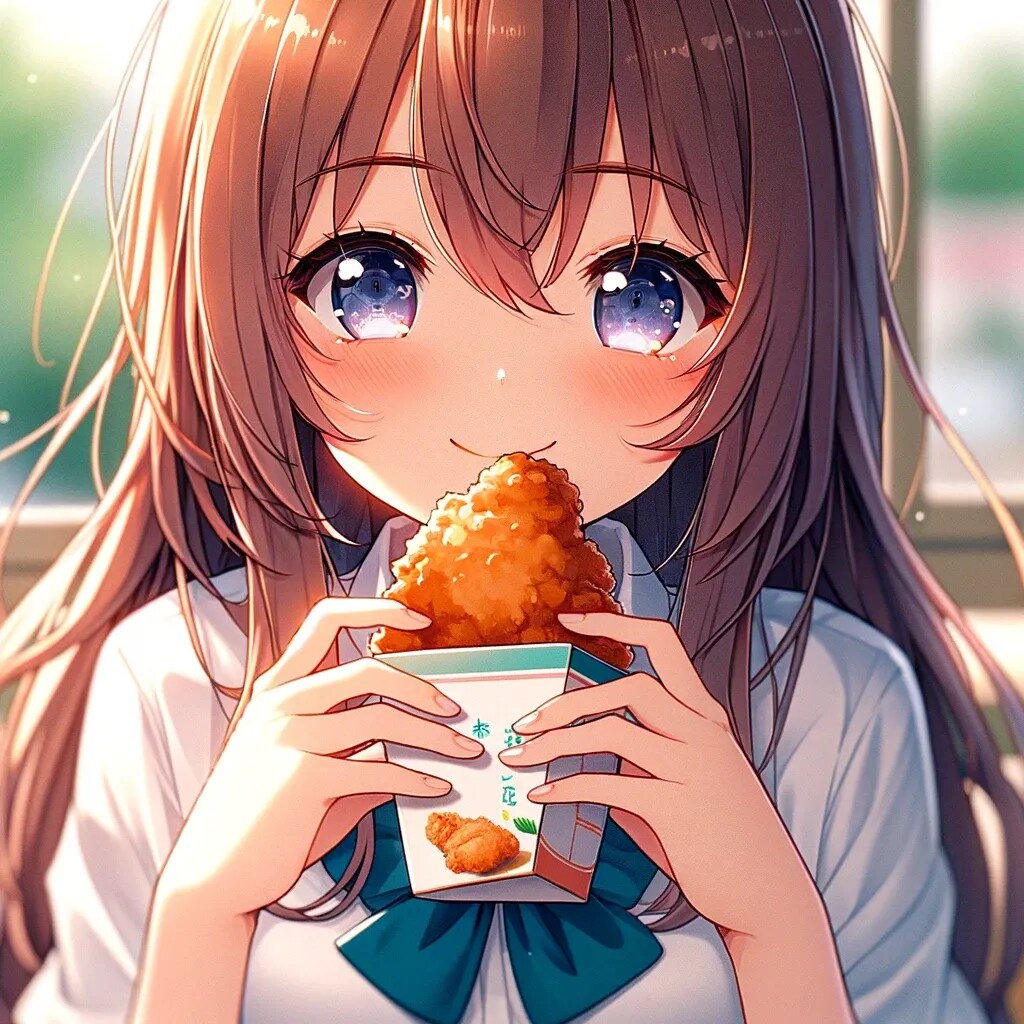 からあげを両手で持って食べる