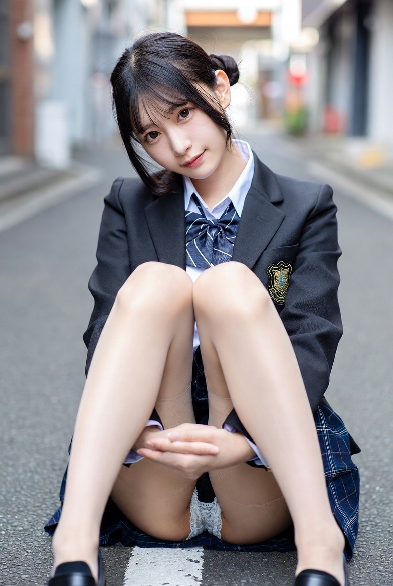 道路でパンチラ