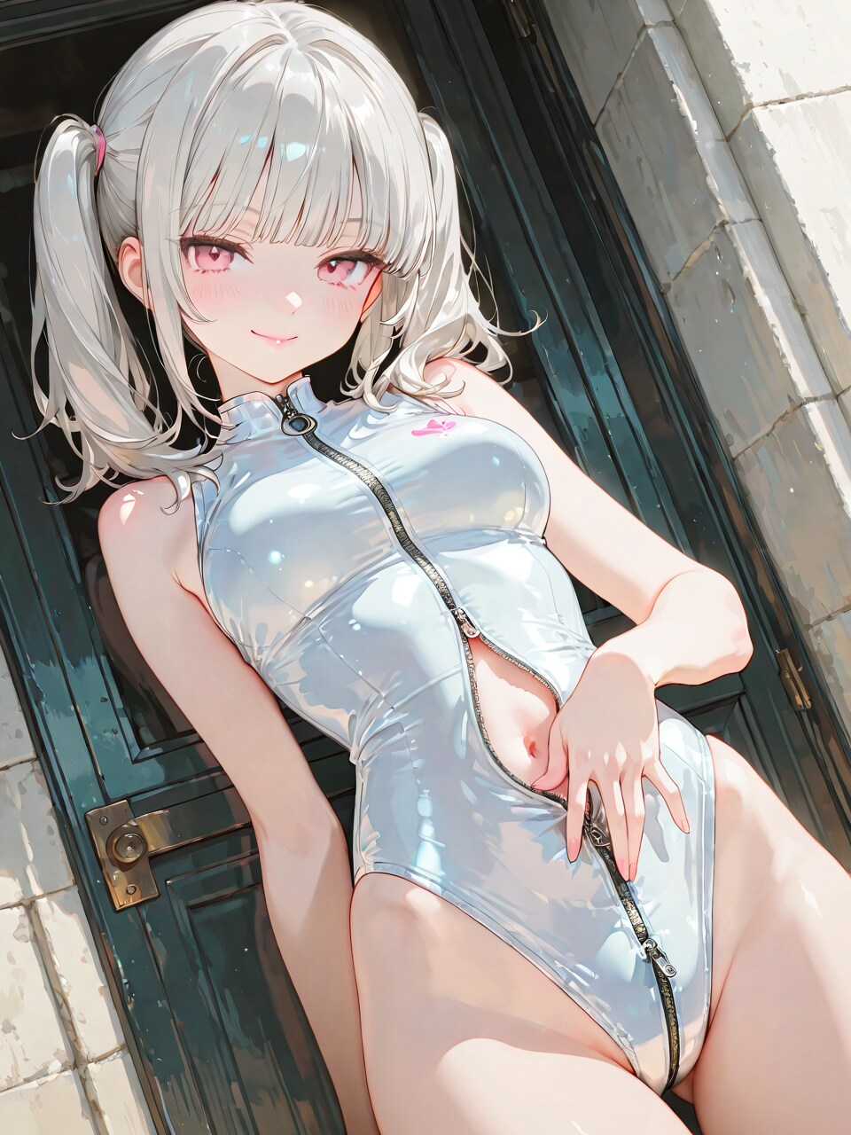 ヘソだしフルジッパー水着