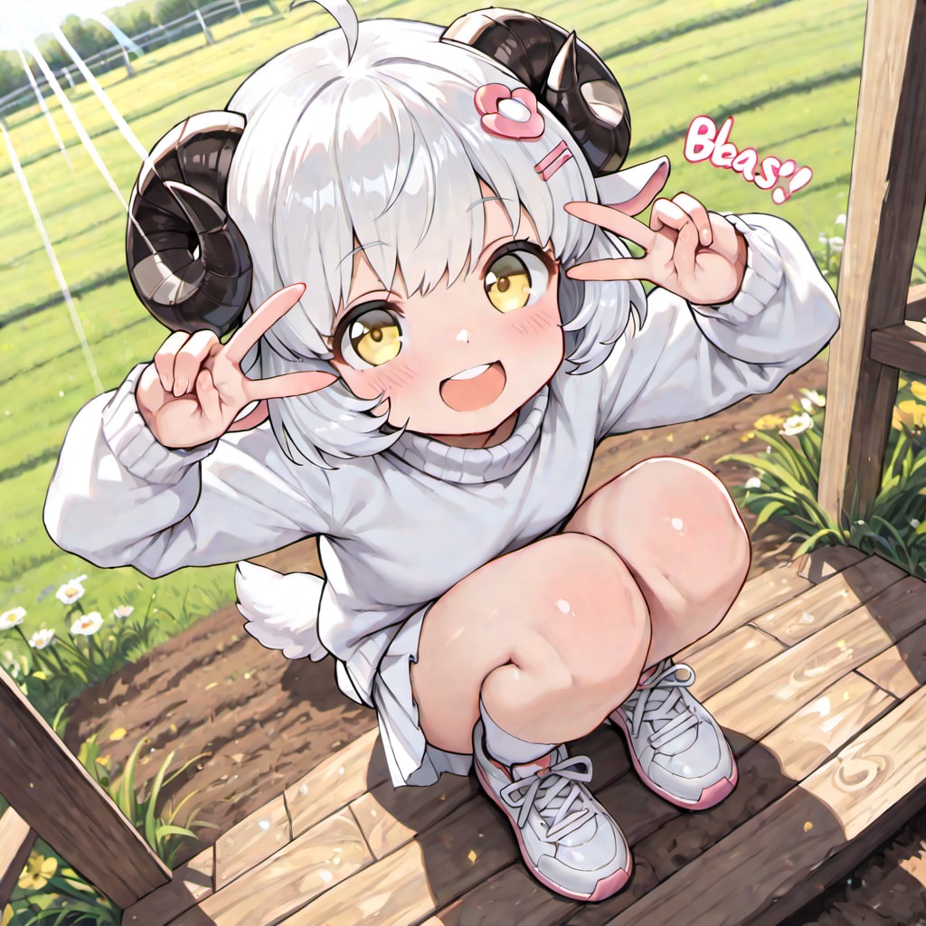 ComfyUIでしゃがんでピース♡