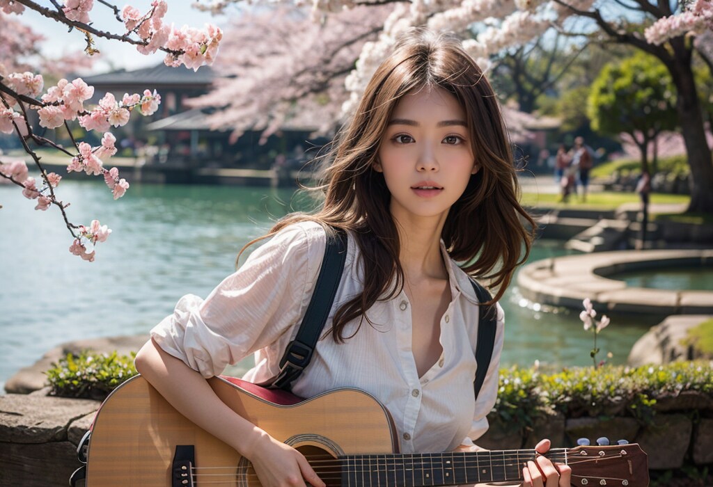 桜公園でギター弾き語り
