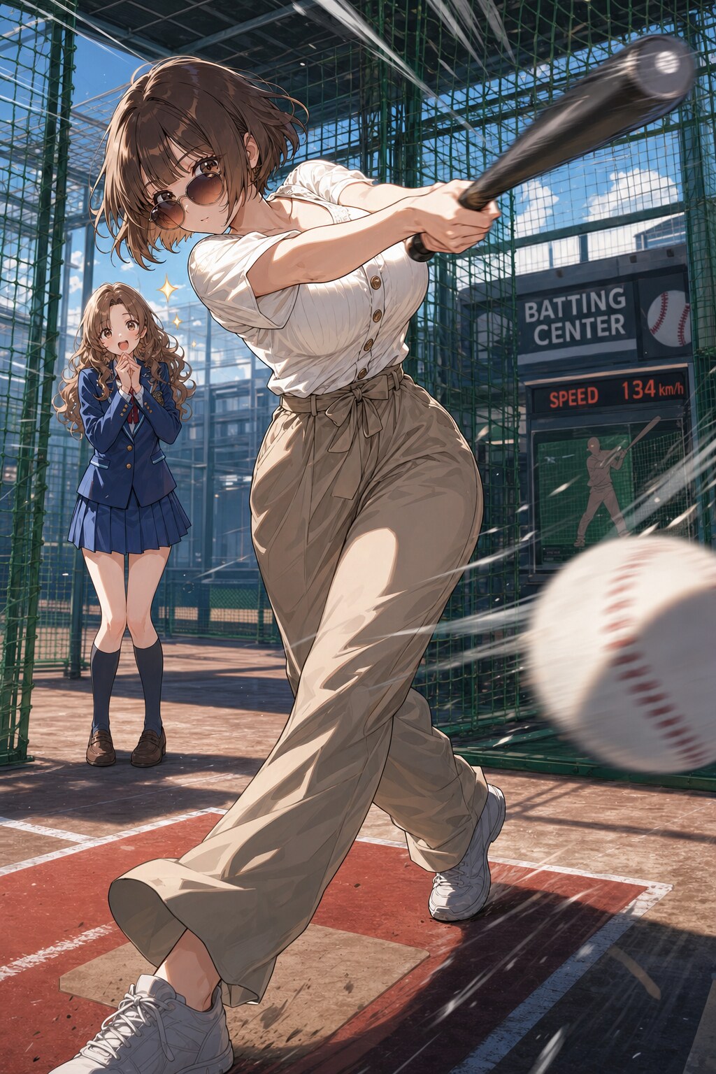 バッティングセンターでアキさん